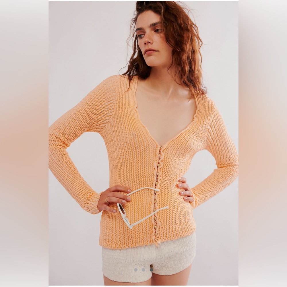 NWT Free People Pucker Up Peach Cardigan Sweater